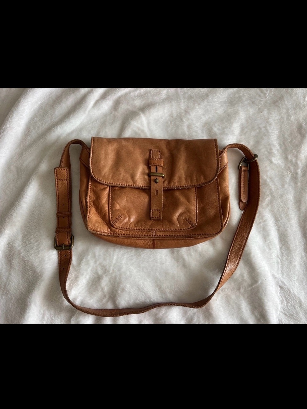 Lucky Brand Boho Cognac Brown Leather Crossbody Bag